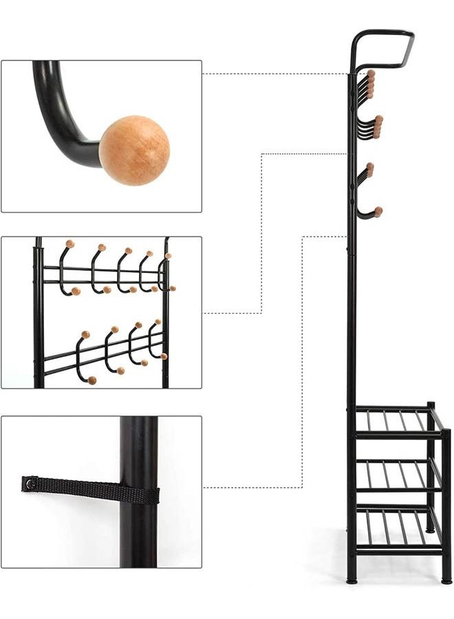 Arabest Coat Hanger with Hook, Shoe Rack, Freestanding Metal Coat Hanger with 3-layer Shoe Rack, Hat Umbrella Rack (black) - Image 5