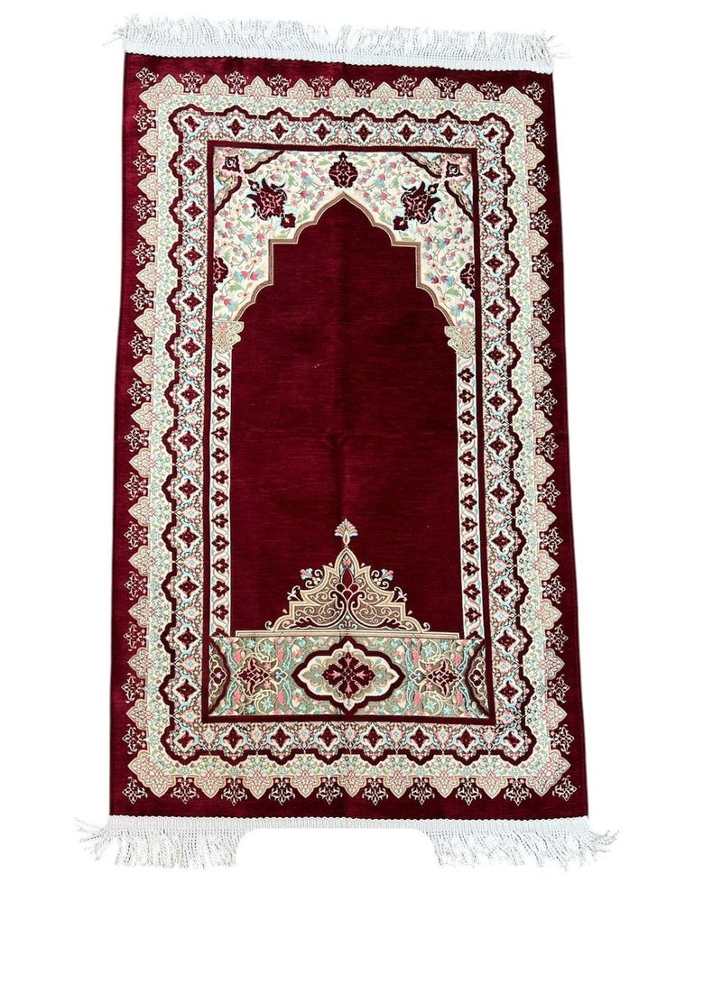 Sky Shine Burgundy Royal Velvet – Deluxe Arch Prayer Mat (Kristal) - Image 1
