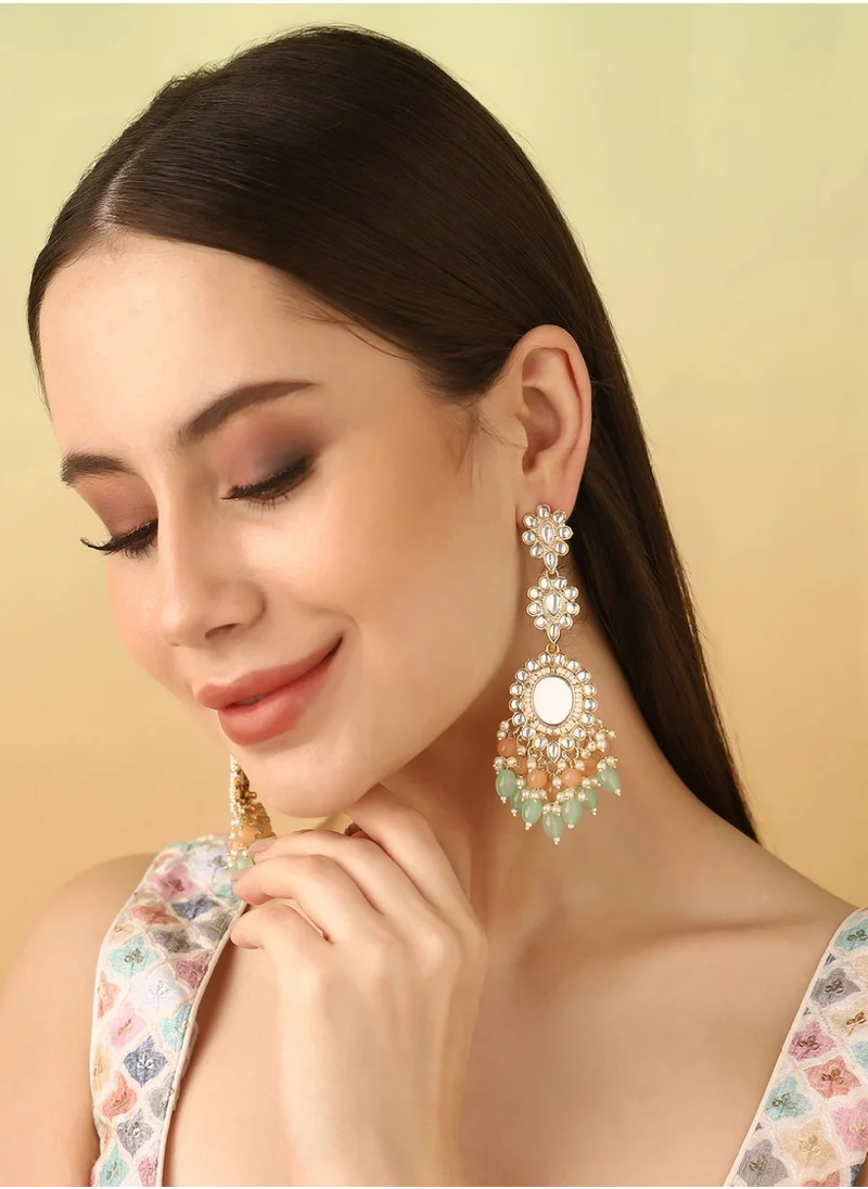 برياسي Kundan-Studded  Beaded Contemporary Drop Earrings