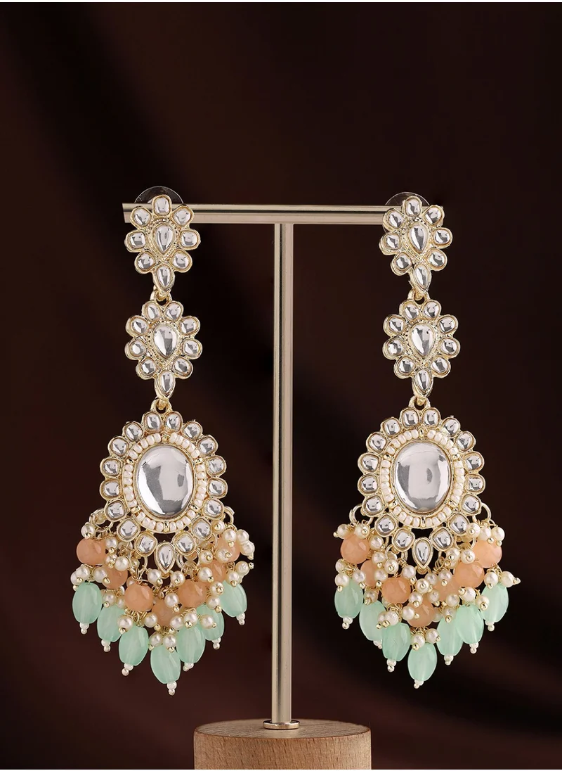 برياسي Kundan-Studded  Beaded Contemporary Drop Earrings