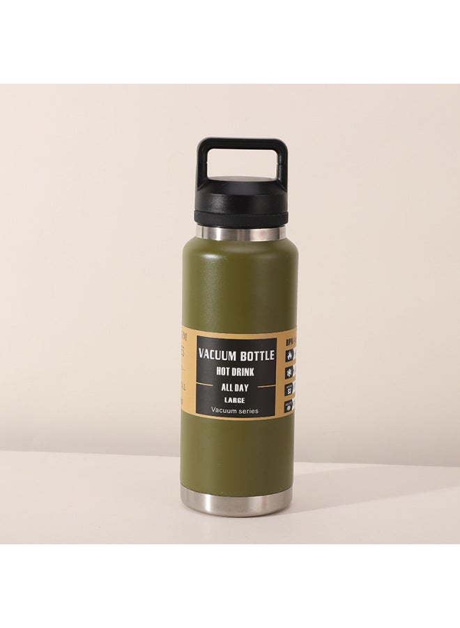 Army Green Wow Version Of The Same Stanley Thermos Cup, 304 Stainless Steel Sports Water Bottle, Direct Drinking Double-lid Vacuum Space Bottle