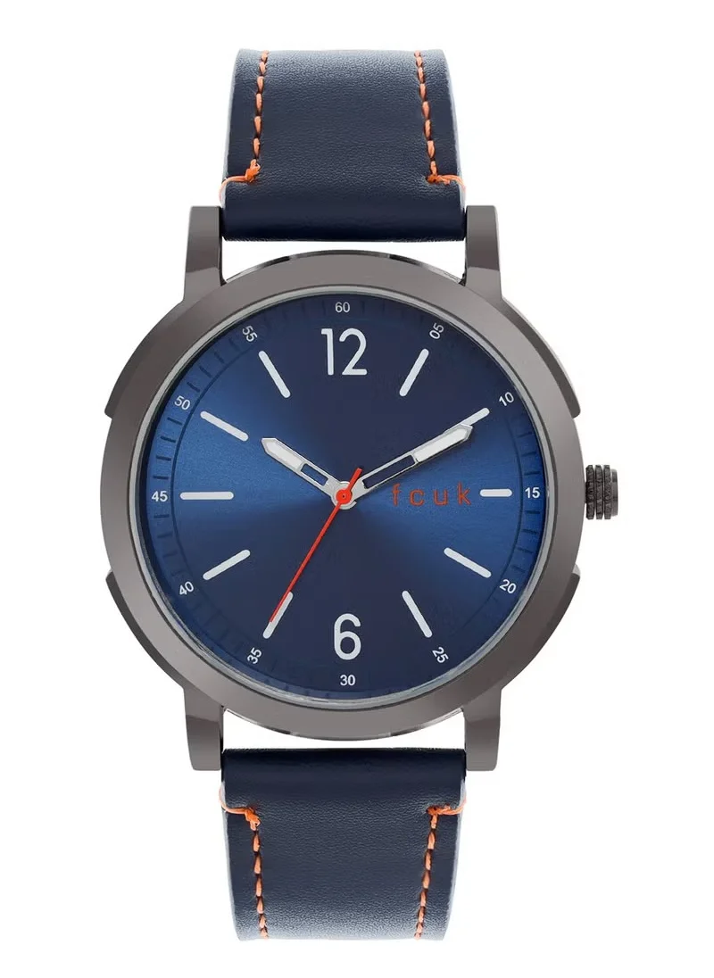 French Connection Men's Analog Watch With Blue Leather Strap -43 mm