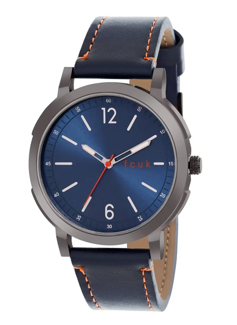 French Connection Men's Analog Watch With Blue Leather Strap -43 mm