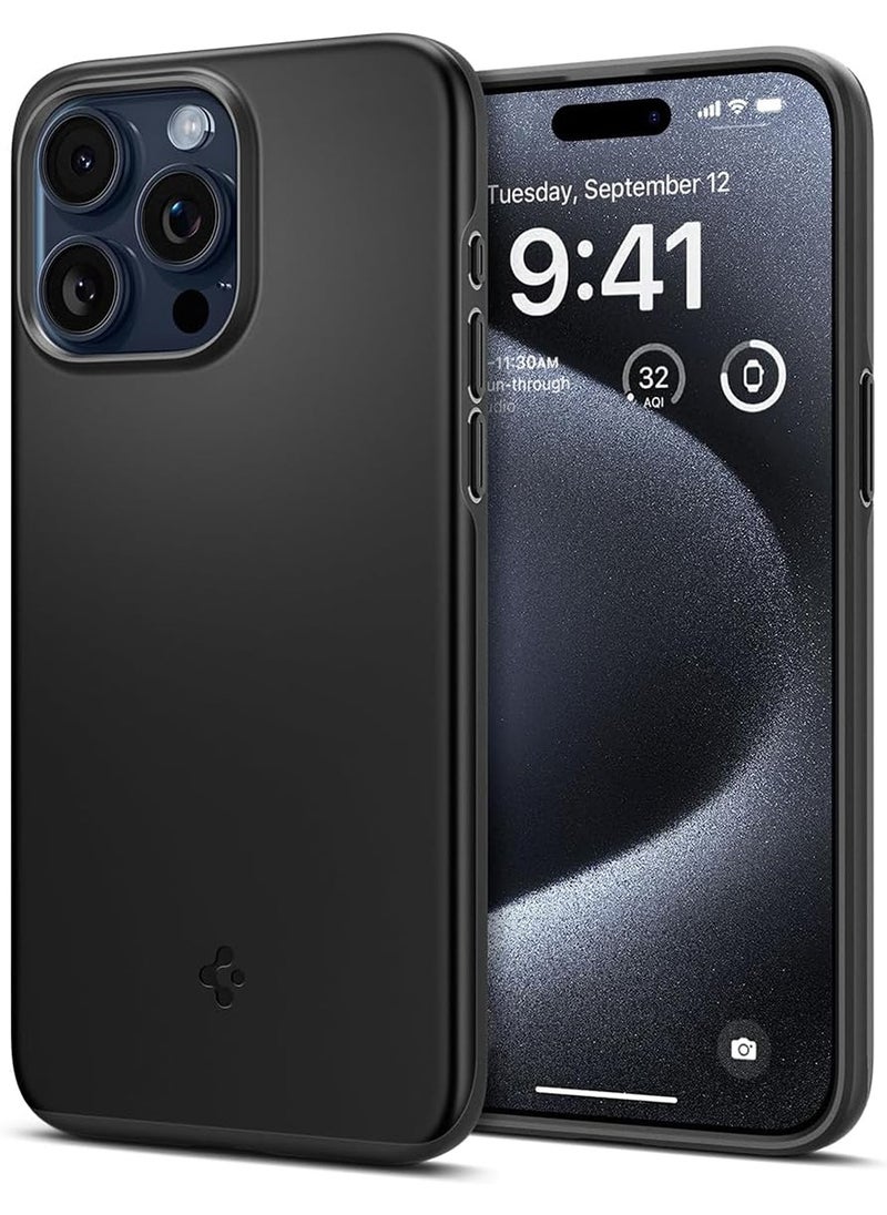 Spigen Thin Fit Compatible With iPhone 15 Pro Case Cover - Black  - Image 1