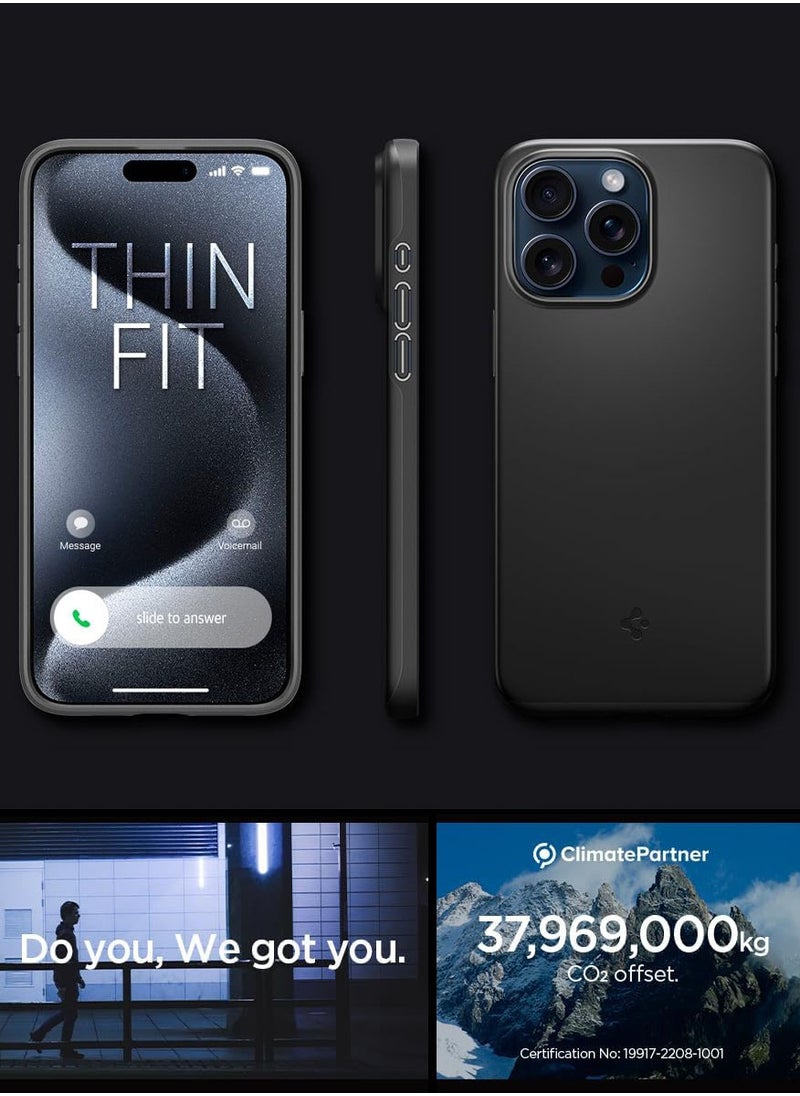 Spigen - Thin Fit Compatible With iPhone 15 Pro Case Cover - Black - Image 1