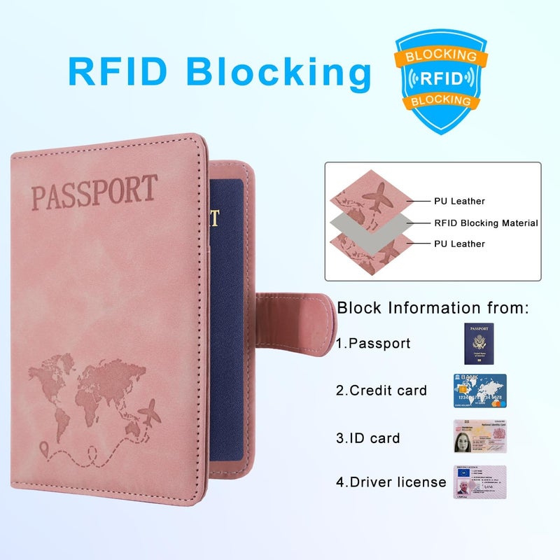 ACdream Passport Holder for Travel Essentials, Rfid Blocking Passport Wallet Cover Case for Travel Must Haves Accessories, Book Holders for Women/Men, Pink - Image 5