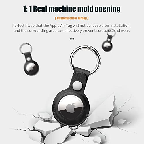 QYQa 4 Pack Airtag Holder for Apple Air Tag Keychain, PU Leather Airtag Case, Air Tagsmate for Luggage, Comes with Ring Metal Snap Keyring for Luggage, Keys, Pets, Kids Bag - Image 2
