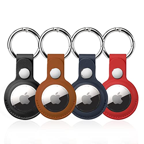 QYQa 4 Pack Airtag Holder for Apple Air Tag Keychain, PU Leather Airtag Case, Air Tagsmate for Luggage, Comes with Ring Metal Snap Keyring for Luggage, Keys, Pets, Kids Bag - Image 1