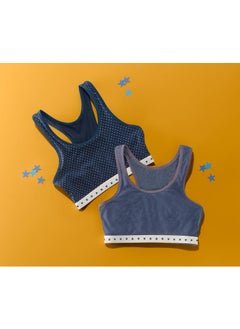 Girls 2pcs Printed Bras, Navy and Blue
