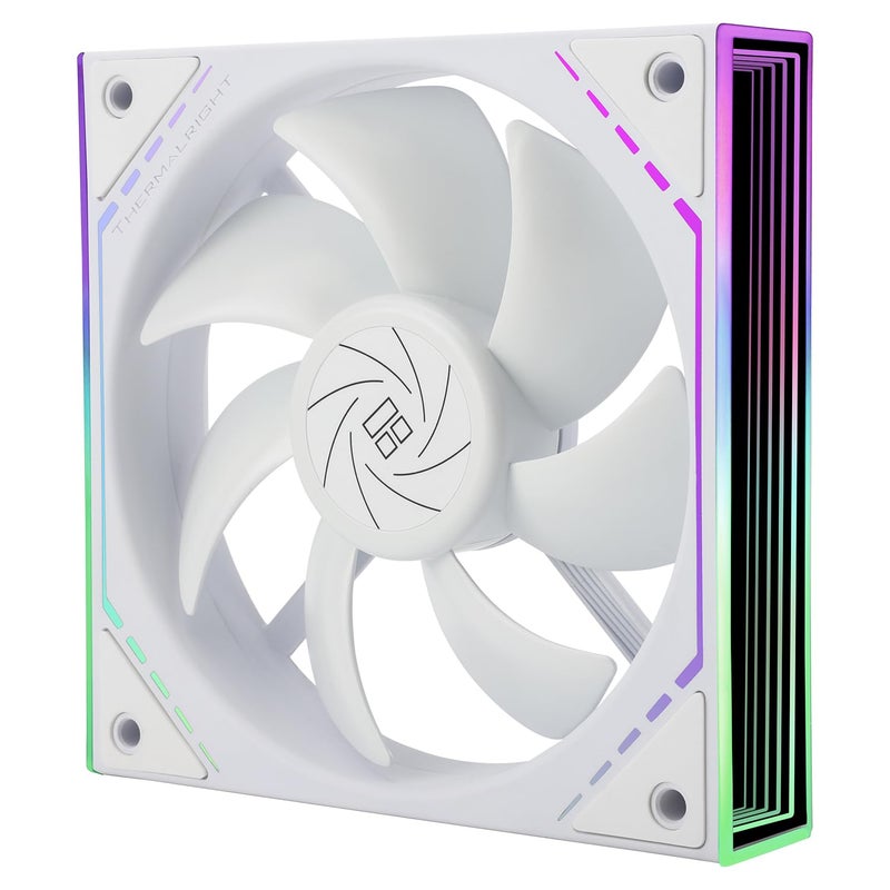 ثيرمالرايت مروحة معالجة Thermalright TL-M12W بقطر 120 مم وتأثير إضاءة ARGB، سرعة 1500 دورة في الدقيقة، هيكل كمبيوتر أبيض، تشغيل هادئ بواسطة تقنية PWM ذات 4 أطراف، محمل من نوع S-FDB، وتأثير إضاءة ARGB على الجانب. - Image 1