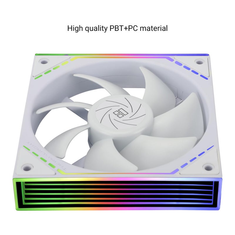 ثيرمالرايت مروحة معالجة Thermalright TL-M12W بقطر 120 مم وتأثير إضاءة ARGB، سرعة 1500 دورة في الدقيقة، هيكل كمبيوتر أبيض، تشغيل هادئ بواسطة تقنية PWM ذات 4 أطراف، محمل من نوع S-FDB، وتأثير إضاءة ARGB على الجانب. - Image 5