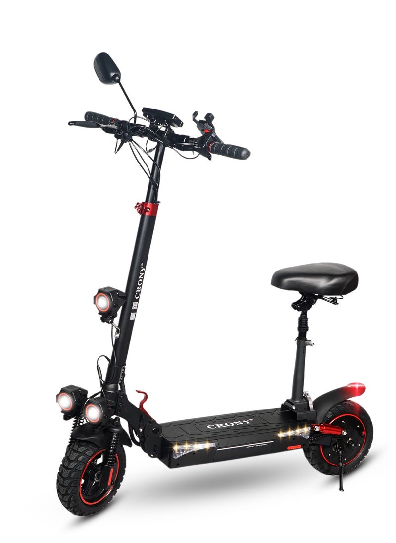 Crony T4 2000W high Speed Adult E-Scooter 48V/13AH, Max40-65kmm/h,10" Off Road Tyres,Dual Suspension＆Hydraulic Disc, Triple LED Headlamps, Big LCD Display, Easy Foldable Electric Commuter Skateboard,Smart Lock Motorized ebike,Long Range25-35KM, lightweight 25KG Aluminum frame,120KG Load Capacity Commuter Electric Scooter  - Image 1