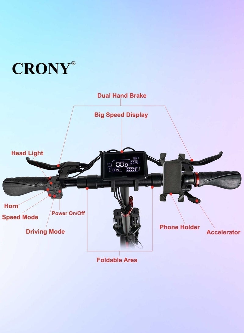Crony T4 2000W high Speed Adult E-Scooter 48V/13AH, Max40-65km/h,10" Off Road Tyres,Dual Suspension＆Hydraulic Disc, Triple LED Headlamps, Big LCD Display, Easy Foldable Electric Commuter Skateboard,Smart Lock Motorized ebike,Long Range25-35KM, lightweight 25KG Aluminum frame,120KG Load Capacity Commuter Electric Scooter - Image 4