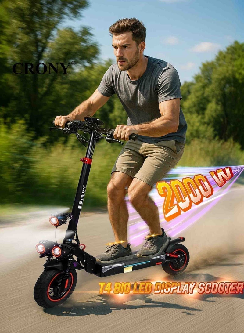 Crony T4 2000W high Speed Adult E-Scooter 48V/13AH, Max40-65km/h,10" Off Road Tyres,Dual Suspension＆Hydraulic Disc, Triple LED Headlamps, Big LCD Display, Easy Foldable Electric Commuter Skateboard,Smart Lock Motorized ebike,Long Range25-35KM, lightweight 25KG Aluminum frame,120KG Load Capacity Commuter Electric Scooter - Image 3