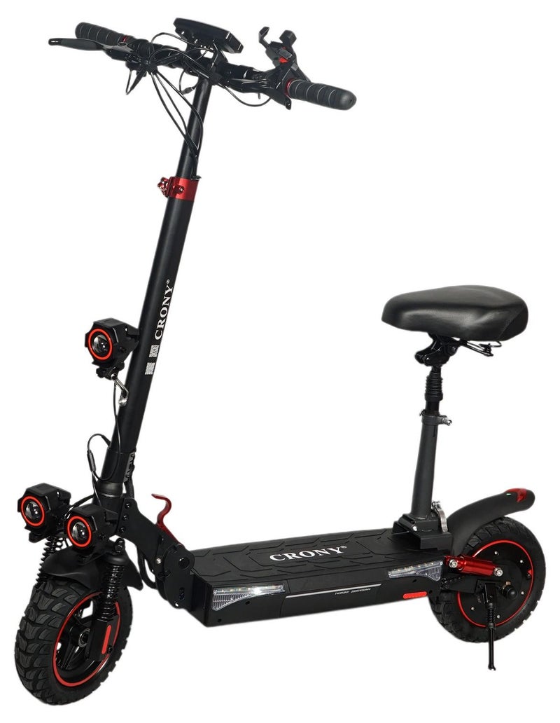 كروني سكوتر كهربائي T4 عالي السرعة للبالغين بقوة 2000 واط، 48 فولت/13 أمبير/ساعة، إطارات 10 بوصات للطرق الوعرة، نظام تعليق مزدوج وقرص هيدروليكي، مصابيح أمامية ثلاثية LED، شاشة LCD كبيرة، لوح تزلج كهربائي سهل الطي، دراجة كهربائية بمحرك ذكي، مدى طويل 25-35 كم، هيكل من الألومنيوم خفيف الوزن 25 كجم، سعة حمولة 120 كجم. - Image 1