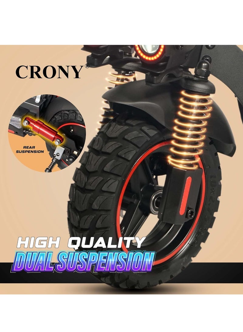 Crony T4 2000W high Speed Adult E-Scooter 48V/13AH, Max40-65km/h,10" Off Road Tyres,Dual Suspension＆Hydraulic Disc, Triple LED Headlamps, Big LCD Display, Easy Foldable Electric Commuter Skateboard,Smart Lock Motorized ebike,Long Range25-35KM, lightweight 25KG Aluminum frame,120KG Load Capacity Commuter Electric Scooter With Seat - Image 5