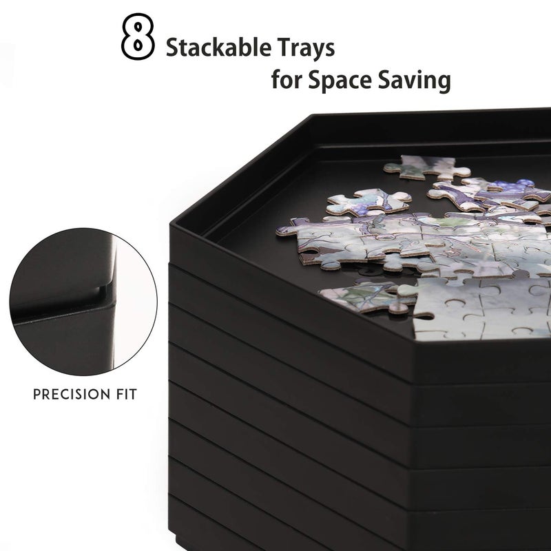 Becko US Stackable Puzzle Sorting Trays, Jigsaw Sorters with Lid, Puzzle Storage for 1500 Pieces Jigsaw Puzzles, 8 Trays (Black) - Image 3