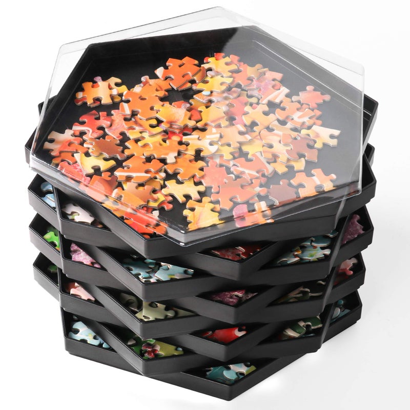Becko US Stackable Puzzle Sorting Trays, Jigsaw Sorters with Lid, Puzzle Storage for 1500 Pieces Jigsaw Puzzles, 8 Trays (Black) - Image 1