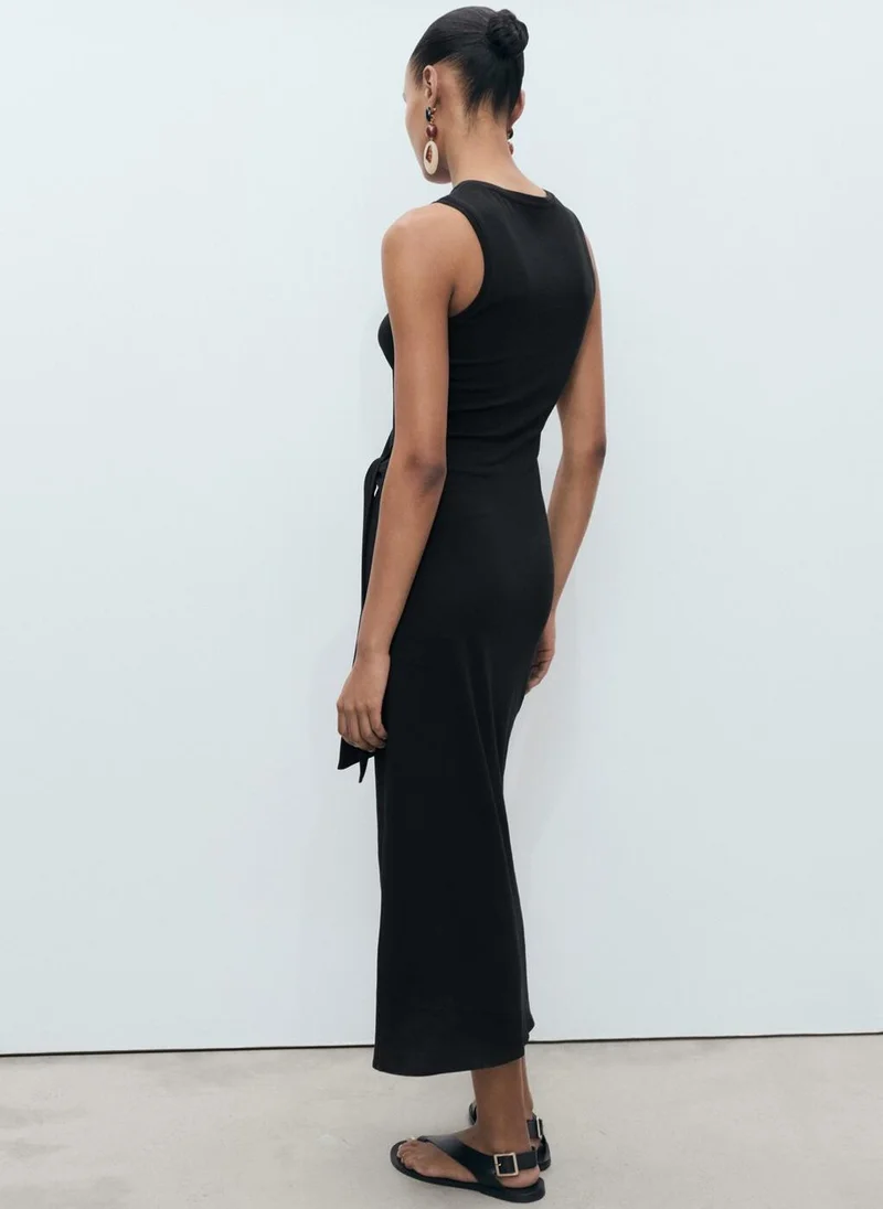 MANGO Cotton Midi-Dress With Knot Detail