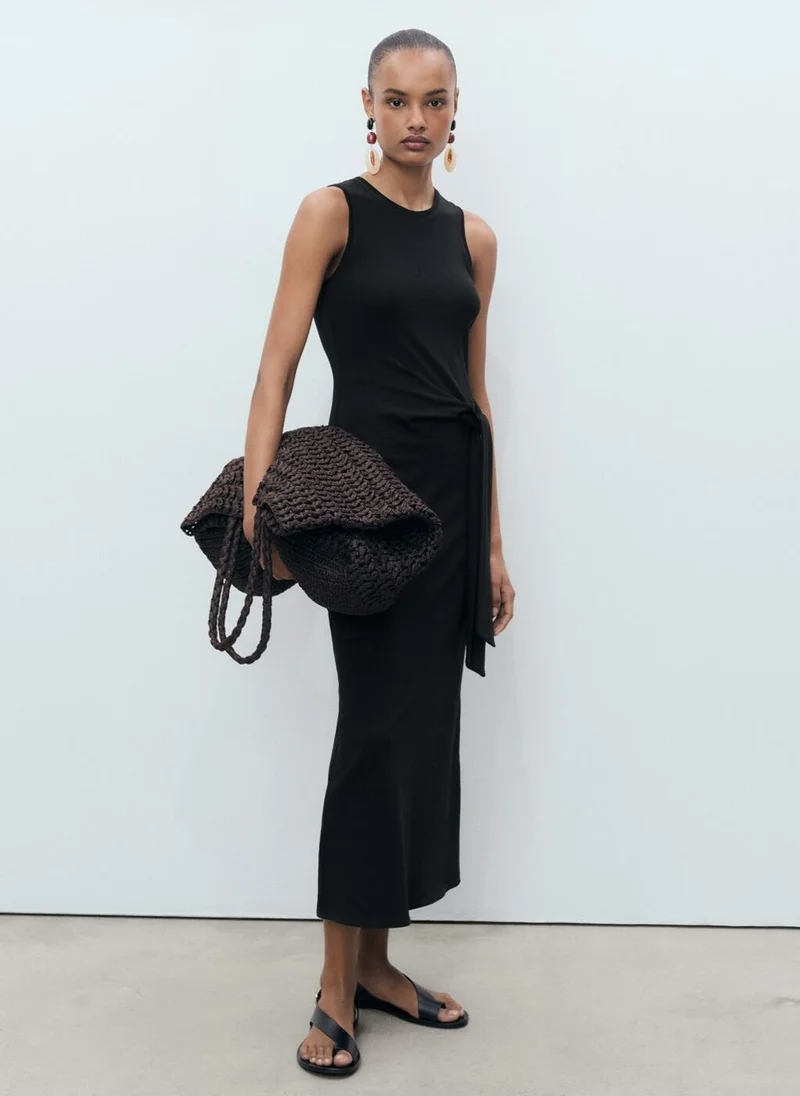 MANGO Cotton Midi-Dress With Knot Detail