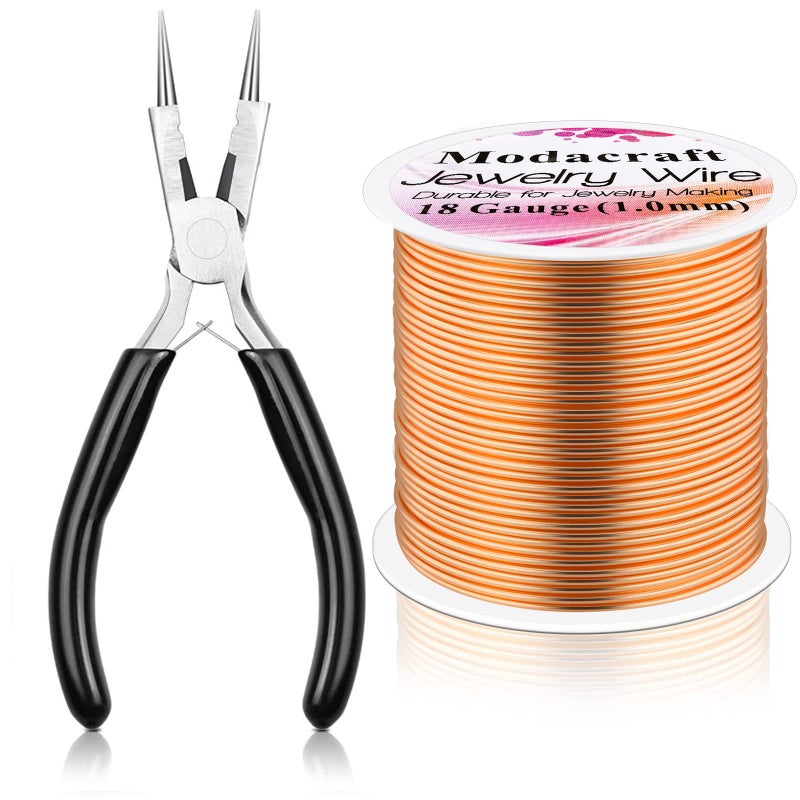 Modacraft 18 Gauge Copper Wire for Jewelry Making with 4 in 1 Plier, 65Ft/1mm Craft Beading Pure Bare Copper Wire for Jewelry Making Supplies and Crafting - Image 1