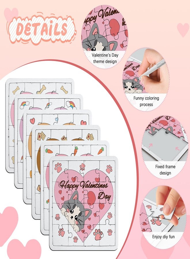 Kuabiz 24 Pcs Valentines Puzzles Color Your Own Jigsaw Puzzles with 6 Cute Designs Coloring Crafts DIY Paper Puzzles Party Favors Gifts for Valentines Parties Group Projects Prizes Holiday Birthday Supplies - Image 3