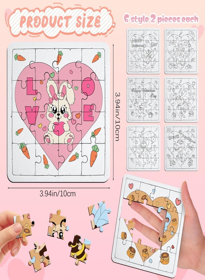 Kuabiz 24 Pcs Valentines Puzzles Color Your Own Jigsaw Puzzles with 6 Cute Designs Coloring Crafts DIY Paper Puzzles Party Favors Gifts for Valentines Parties Group Projects Prizes Holiday Birthday Supplies - Image 2