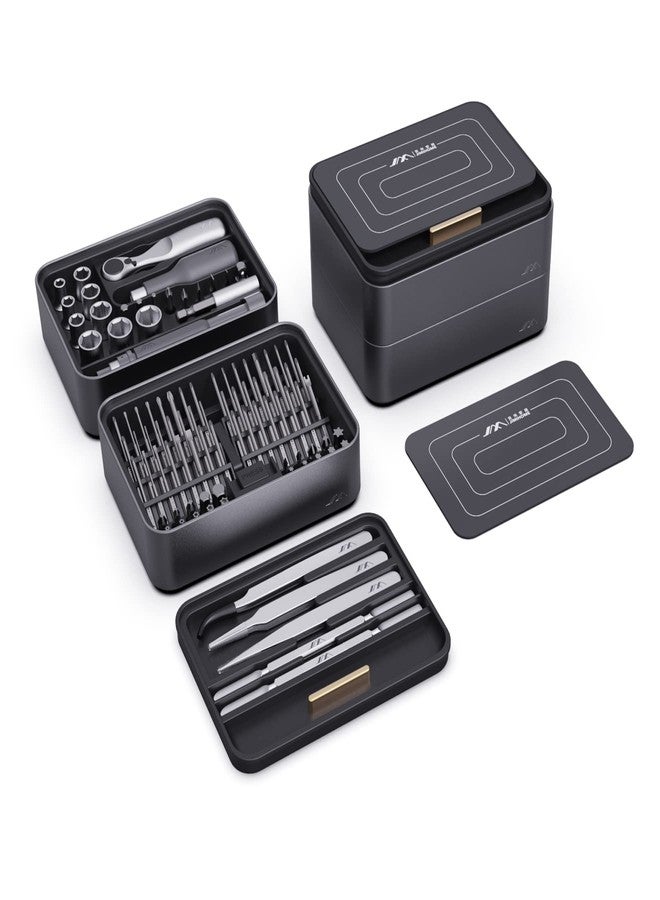 JIMIHOME 100 Pieces Precision Screwdriver Set with Ratchet and Tweezers Magnetic Screwdriver Kit Desktop Mini Tool Station 100-Piece with Bits for Electronics PC Laptop Tablet Repair Household Tool - Image 1