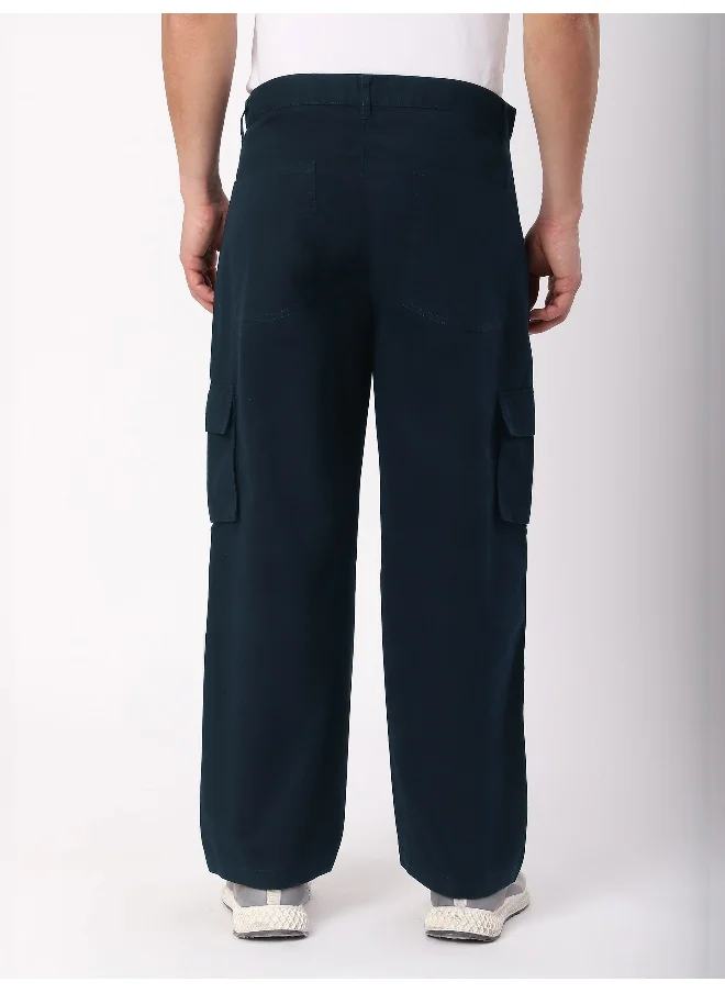 بيونغ Midnight Blue Pleated Knee Cargo Pants