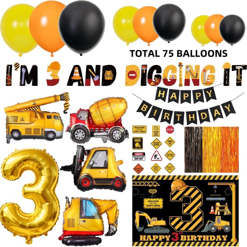 REZIPO Construction Boys 3 Year Old Boy Birthday Decorations 3rd And Digging It Tractor Truck Birthday Party Supplies with Arch Kit Garland Balloons Signs Third Backdrop Banners (Construction) - Image 2