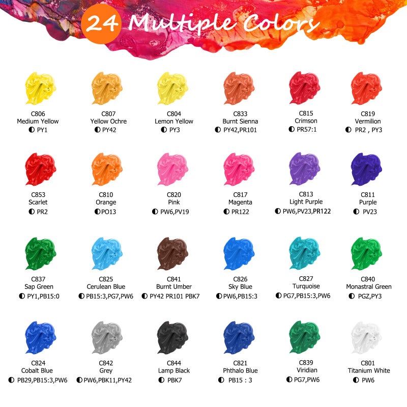 Caliart 24 Colors Acrylic Paint Set with 12 Brushes, Art Craft Paints Gifts Trendy Stuff for Adults Artists, Halloween Pumpkin Canvas Ceramic Rock Eggs Painting Kit Art Supplies - Image 3