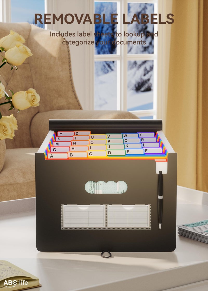 ABC life 26 Pockets Accordion File Organizer, Expanding File Folders, Portable Monthly Bill Receipt Organizer with Colorful A-Z Tabs, Desktop Folders Letter A4 Paper Document Storage for Home Office - Image 4