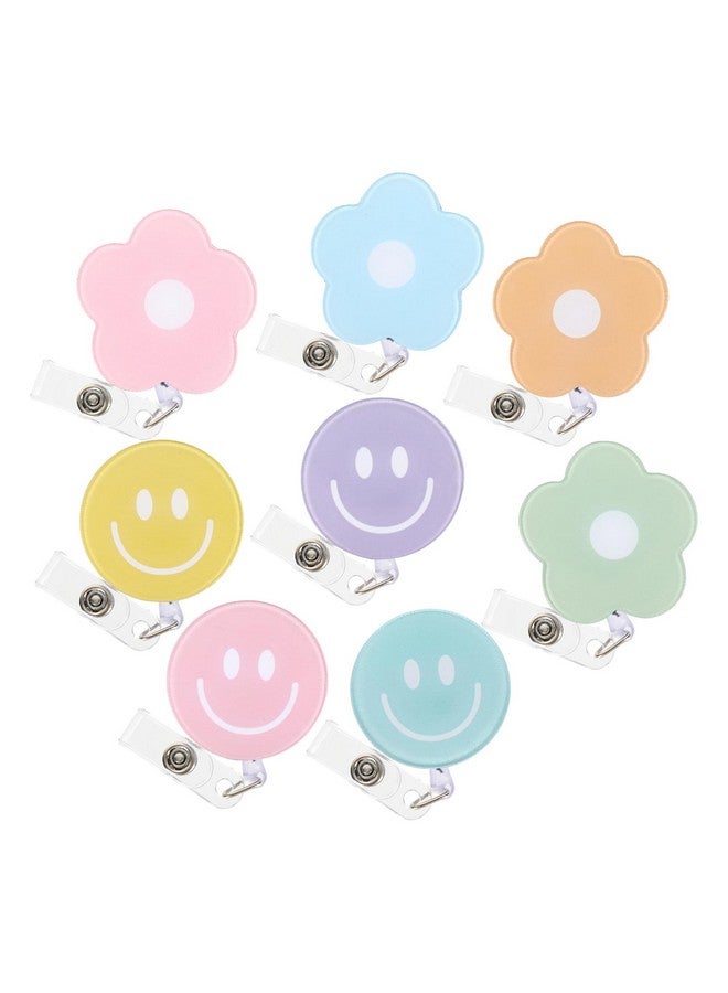 Whaline 8Pcs Flower And Smile Badge Reel With Clips And Retractable Cord Preppy Party Colors Nurse Id Badge Reel Name Tag Badge Holder For Office School Hospital Nurses Doctors Teachers Favor - Image 1