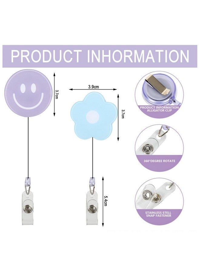 Whaline 8Pcs Flower And Smile Badge Reel With Clips And Retractable Cord Preppy Party Colors Nurse Id Badge Reel Name Tag Badge Holder For Office School Hospital Nurses Doctors Teachers Favor - Image 2