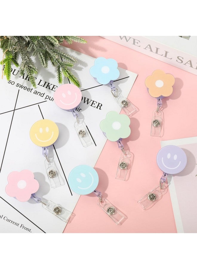 Whaline 8Pcs Flower And Smile Badge Reel With Clips And Retractable Cord Preppy Party Colors Nurse Id Badge Reel Name Tag Badge Holder For Office School Hospital Nurses Doctors Teachers Favor - Image 4