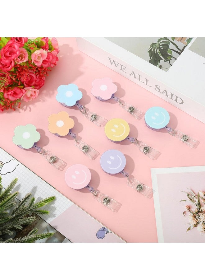 Whaline 8Pcs Flower And Smile Badge Reel With Clips And Retractable Cord Preppy Party Colors Nurse Id Badge Reel Name Tag Badge Holder For Office School Hospital Nurses Doctors Teachers Favor - Image 5