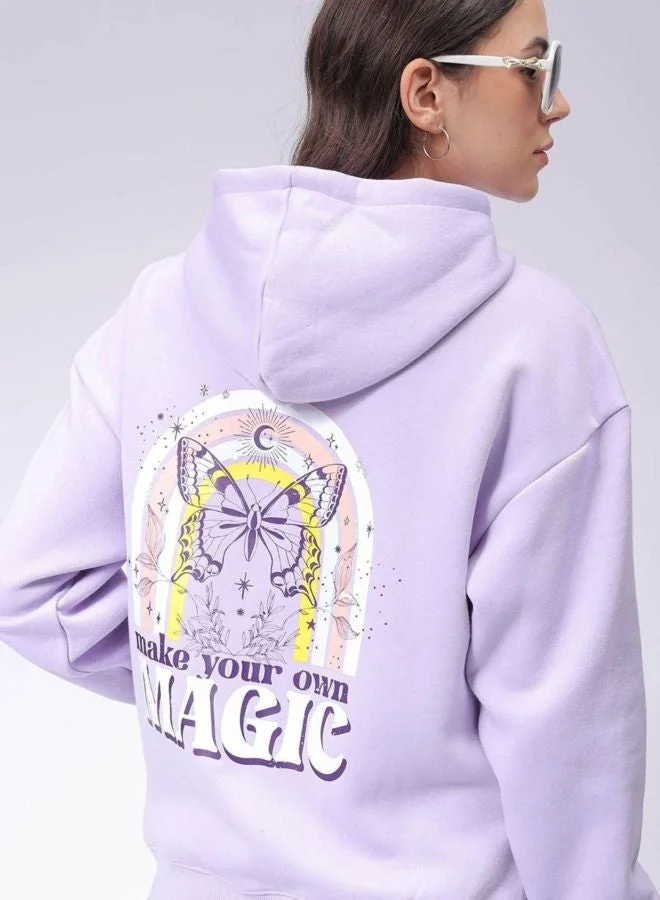 Freehand  Women Boxy Fit Graphic Printed Hooded Neck Long Sleeve Hooded Sweatshirt for Women | Best Price UAE