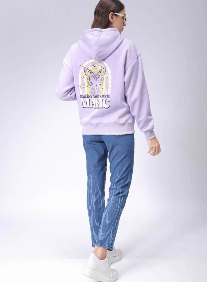 Freehand  Women Boxy Fit Graphic Printed Hooded Neck Long Sleeve Hooded Sweatshirt for Women | Best Price UAE