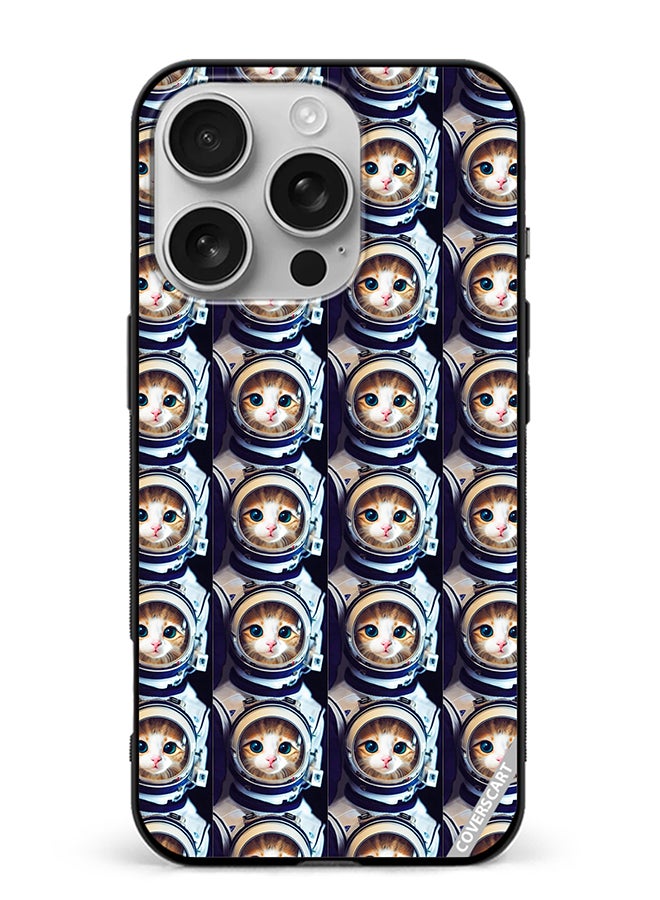 Protective Case Cover For Apple iPhone 16 Pro Cat Face Inside Astronauts Helmet Pattern Design Multicolour
