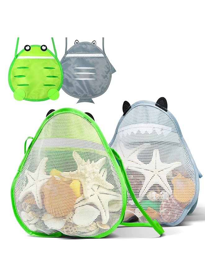 Excefore Seashell Bags For Kids Beach Mesh Shell Bag Beach Bag For Kids With Adjustable Carrying Straps For Storage Shell Collecting Fruit Vegetable Snacks Or Toys - Image 1