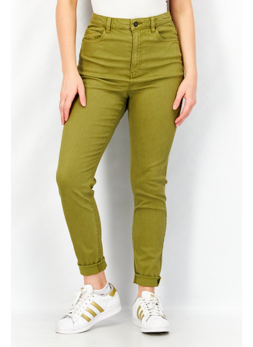 EDC Women Skinny Fit Solid Stretchable Denim Jeans, Olive  - Image 1