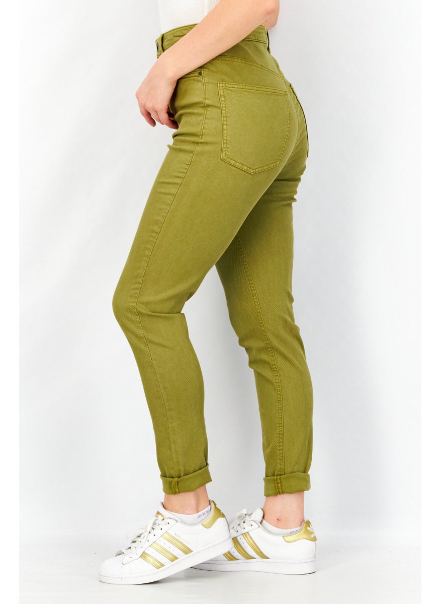 EDC Women Skinny Fit Solid Stretchable Denim Jeans, Olive  - Image 3