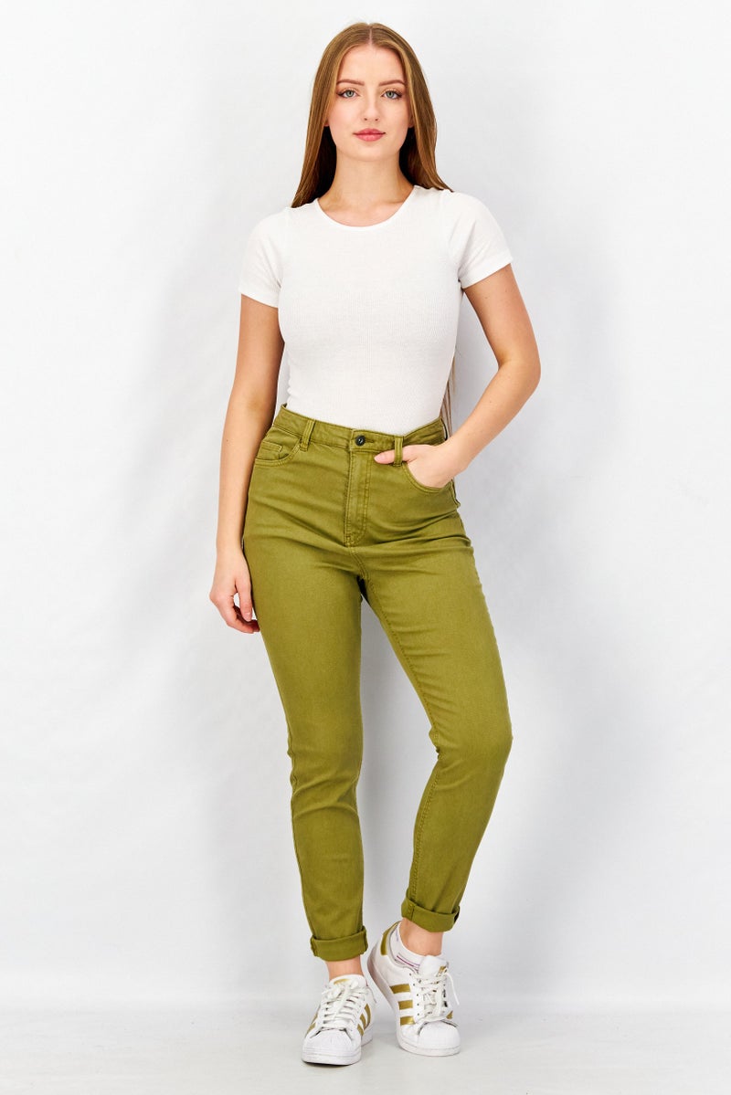 EDC Women Skinny Fit Solid Stretchable Denim Jeans, Olive - Image 3