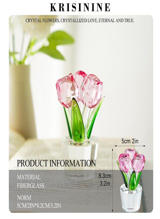 KRISININE 3.2 * 2in Crystal Pink Rose Flower Figurine Romantic Gifts for Wife Girlfriend Mom on Birthday Wedding Home Christmas Decorations - Image 2