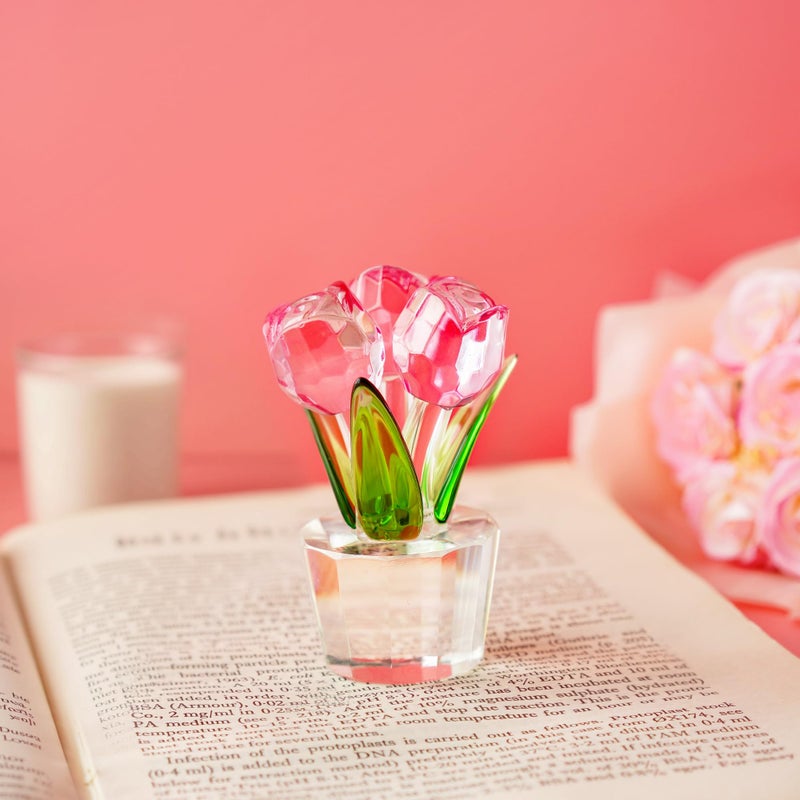 KRISININE 3.2 * 2in Crystal Pink Rose Flower Figurine Romantic Gifts for Wife Girlfriend Mom on Birthday Wedding Home Christmas Decorations - Image 1