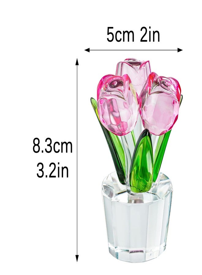 KRISININE 3.2 * 2in Crystal Pink Rose Flower Figurine Romantic Gifts for Wife Girlfriend Mom on Birthday Wedding Home Christmas Decorations - Image 4