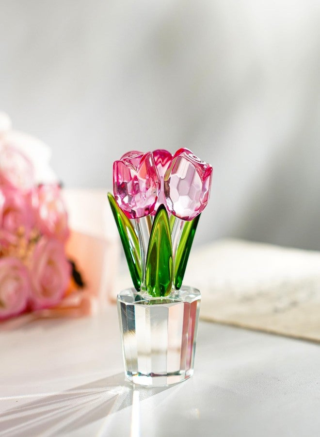 KRISININE 3.2 * 2in Crystal Pink Rose Flower Figurine Romantic Gifts for Wife Girlfriend Mom on Birthday Wedding Home Christmas Decorations - Image 5