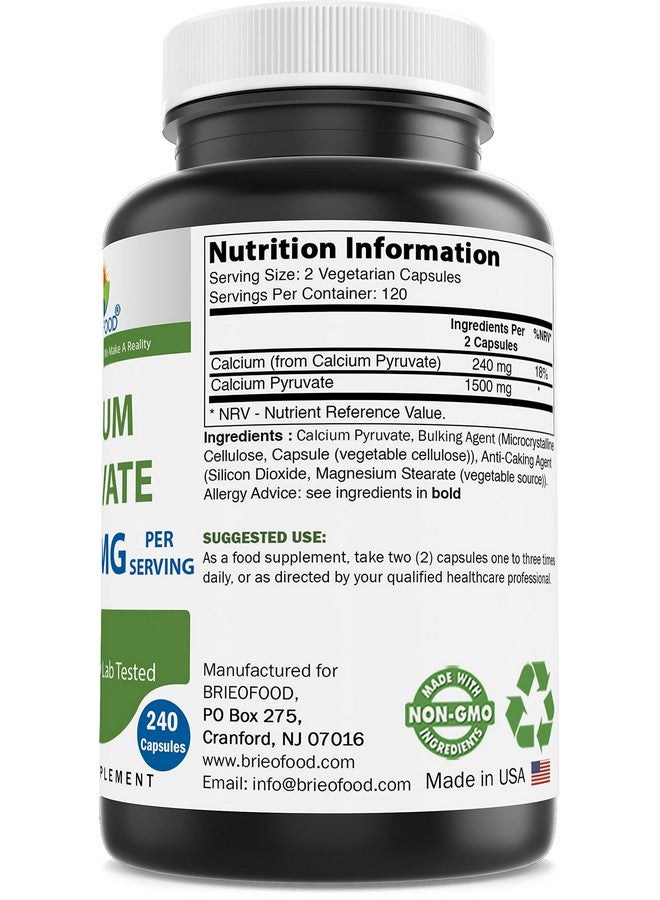 Brieofood Calcium Pyruvate 1500mg per Serving - 240 Vegetarian Capsules - Image 2