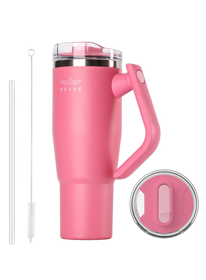 بريف تمب جارد تمبلر 1200مل - 18/8 ستانلس ستيل ترافل ماج, ثيرمال كوفي كوب, 2-إن-1 ليكبروف ليد وذ سترو & روتيتينج هاندل, إنسوليتد هوت & كولد بيفيرج ماج, كار كوب هولدر كومباتيبيل, ديورابل & ريوسابل كوفي ترافل ماج (روز ريد) - Image 1