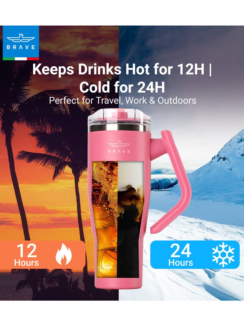 بريف تمب جارد تمبلر 1200مل - 18/8 ستانلس ستيل ترافل ماج, ثيرمال كوفي كوب, 2-إن-1 ليكبروف ليد وذ سترو & روتيتينج هاندل, إنسوليتد هوت & كولد بيفيرج ماج, كار كوب هولدر كومباتيبيل, ديورابل & ريوسابل كوفي ترافل ماج (روز ريد) - Image 2